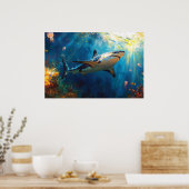 Shark Underwater Surrounded by Jellyfish ポスター (キッチン)