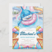Shark Waterpark Fun Boys Pool Party Birthday 招待状 (正面)