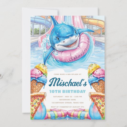 Shark Waterpark Fun Boys Pool Party Birthday 招待状 (正面)