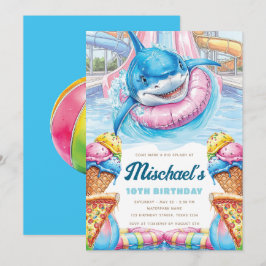 Shark Waterpark Fun Boys Pool Party Birthday 招待状