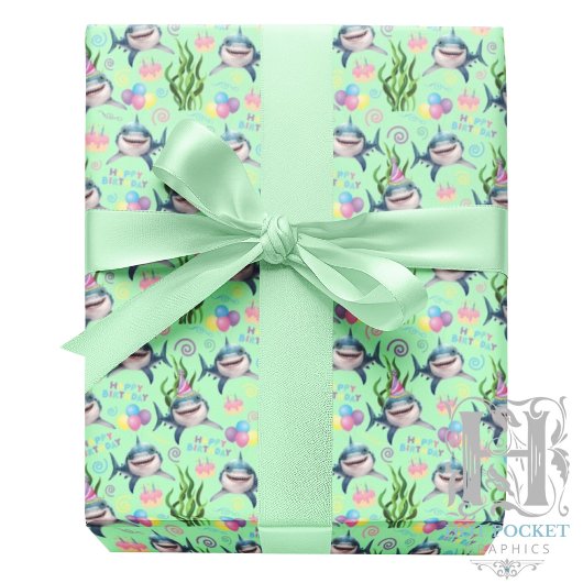 Shark Wrapping Paper in Green ラッピングペーパー