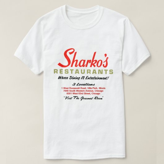Sharko's Restaurants, 3場所，イリノイ Tシャツ (デザイン正面)