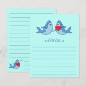 Sharks Kid's Cuteかわいいフラットスタチックカード サンキューカード (正面/裏面)