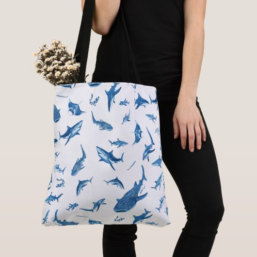 Sharks & Manta Rays|Ocean Art Design トートバッグ (クローズアップ)