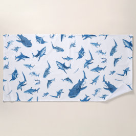 Sharks & Manta Rays|Ocean Art Design ビーチタオル