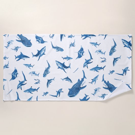 Sharks & Manta Rays|Ocean Art Design ビーチタオル (正面)