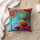 Sharles著オレンジヒマワリのターコイズの枕 クッション (ブランケット)