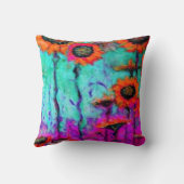 Sharles著オレンジヒマワリのターコイズの枕 クッション (裏面)