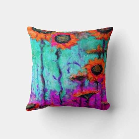 Sharles著オレンジヒマワリのターコイズの枕 クッション (裏面)