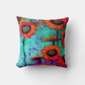 Sharles著オレンジヒマワリのターコイズの枕 クッション (正面)