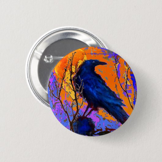 Sharles著神秘的で青いワタリガラスの月 缶バッジ (正面&裏面)