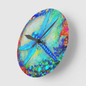 Sharles著素晴らしく青いトンボ ラウンド壁時計 (傾斜)