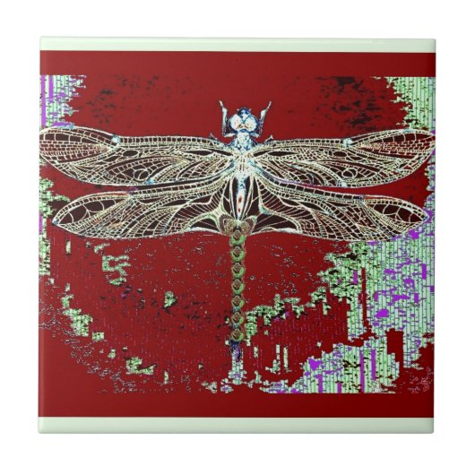 Sharles著緑のレースの翼のトンボ タイル (正面)