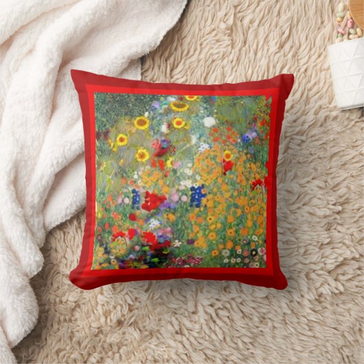 Sharles著赤いクリムトのスタイルの庭の枕 クッション (ブランケット)