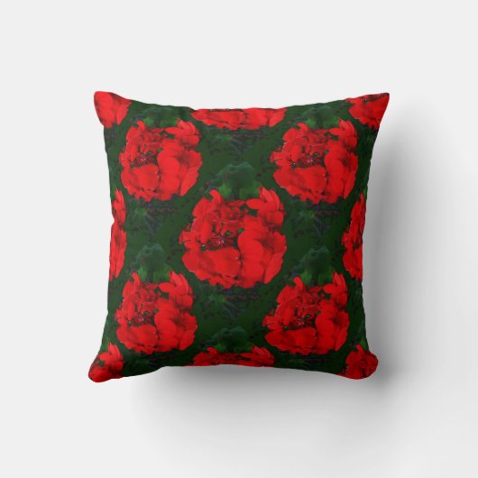 Sharles著赤いゼラニウムの緑の枕 クッション (裏面)