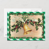 SHARON SHARPEによる新しい年とストライプ緑の シーズンポストカード (正面/裏面)