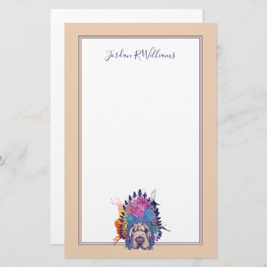 Sharpeiの原産のアメリカインディアンの責任者は|名前を加えます 便箋 (正面/裏面)