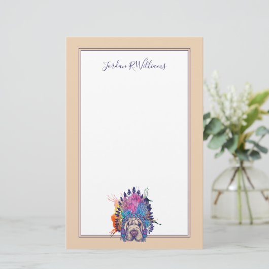 Sharpeiの原産のアメリカインディアンの責任者は|名前を加えます 便箋 (スタンド正面)