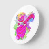 ShaShaShu™派手なピンクの子猫の時計。ラージ ラウンド壁時計 (傾斜)