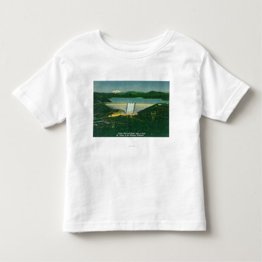 Shastaのダム、湖、山の空中写真の トドラーTシャツ (正面)