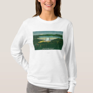 Shastaのダム、湖、山の空中写真の Tシャツ