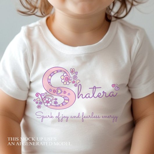 Shateraの名前の意味とイニシャルSモノグラムTシャツ ベビーボディスーツ