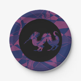 Shattered Blue Red Chinese dragon ペーパープレート
