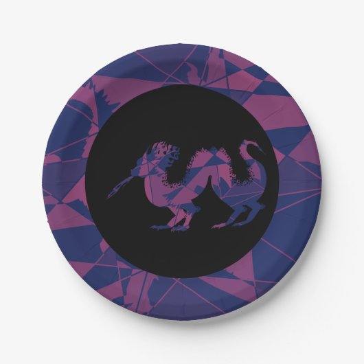Shattered Blue Red Chinese dragon ペーパープレート (正面)