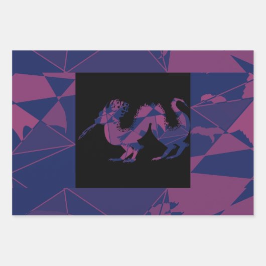 Shattered Blue Red Chinese dragon ラッピングペーパーシート (正面3)