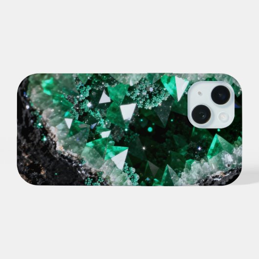 Shattered Emerald Geode Heart iPhone 15ケース (裏面横)