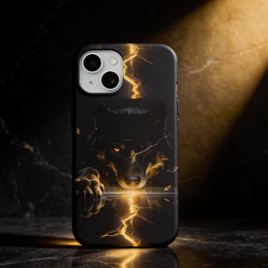 Shattered Lightning Wolf Mystical Dark Fantasy iPhone 15ケース