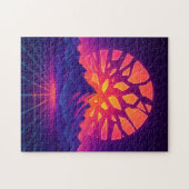 Shattered Neon Sun Over Synthwave Mountains  ジグソーパズル (横)