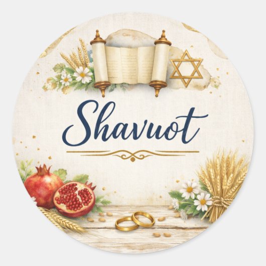 Shavuot Gift, Feast of Weeks, Jewish Holiday ラウンドシール (正面)