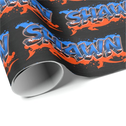 Shawn Vorname Name Graffiti blue orange ラッピングペーパー (ロールコーナー)