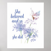 "She believed and so Motivational Quote Butterfly ポスター (正面)