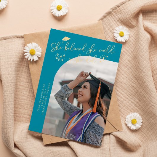 She Believed Aqua Blue Graduate Curved Photo 案内状