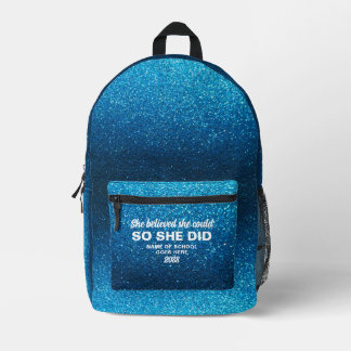 She Believed She Could Aqua Blue Glitter Sparkles プリントバックパック