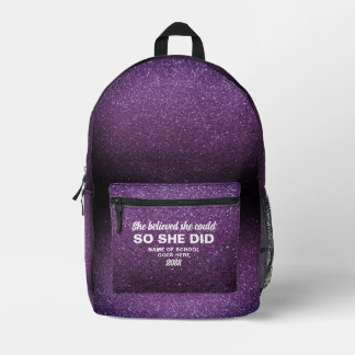 She Believed She Could Aubergine Glitter Sparkles プリントバックパック