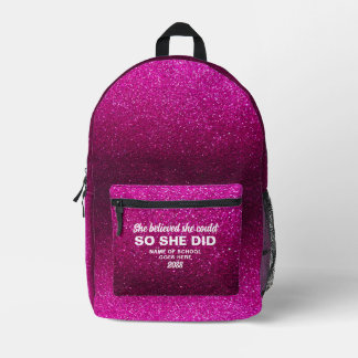 She Believed She Could Hot Pink Glitter Sparkles プリントバックパック