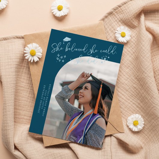 She Believed Teal Graduate Curved Photo 案内状