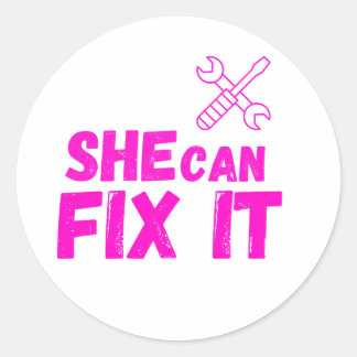 She Can Fix It | Bold DIY Empowerment Sticker ラウンドシール