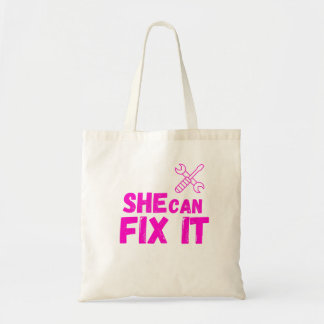 She Can Fix It | Bold DIY Feminist Tote Bag Design トートバッグ