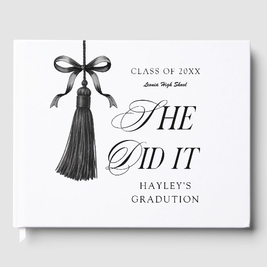 She Did It Black Bow Personalized Graduation Party ゲストブック (正面)