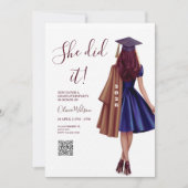 She Did It | Brown Bronze Elegant Graduation Party 招待状 (正面)