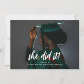 She Did It Classic Script Photo Graduation 案内状 (正面)
