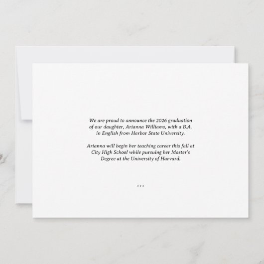 She Did It Classic Script Photo Graduation 案内状 (裏面)