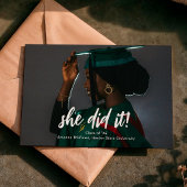She Did It Classic Script Photo Graduation 案内状