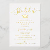SHE DID IT! Gold Script Graduation Party 箔招待状 (正面)