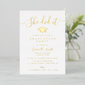 SHE DID IT! Gold Script Graduation Party 箔招待状 (立ち正面)