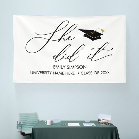 She did it GRAD banner backdrop graduation 横断幕 (トレードショー)